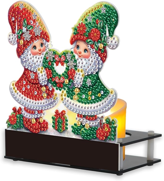 TDFERAN Diamond Art Kits for Adults Candlestick Holders Christmas 12x11cm Diamond Painting Candle Holder Candle Sticks Holder Decor for Pillar Candles for Halloween Decorations Santa Claus