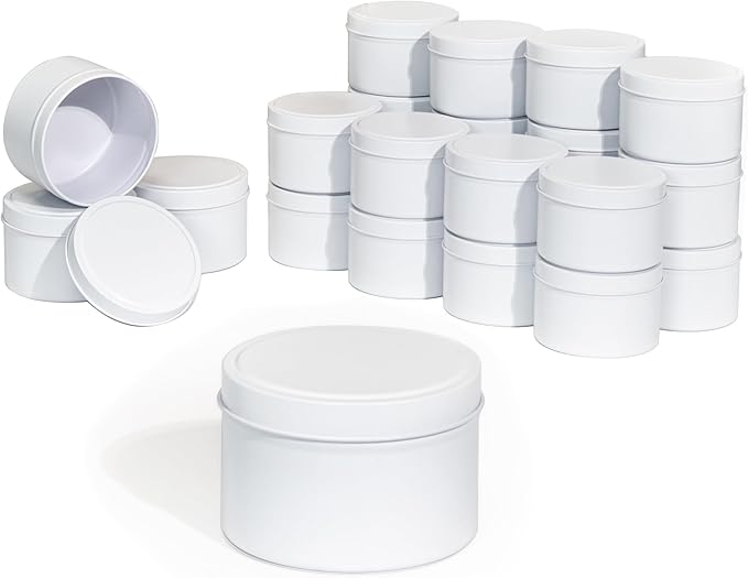 Aroparc Candle Tins 8oz, 24 Piece Bulk Containers for Candle Making Supplies Candle Jars with Lids - White