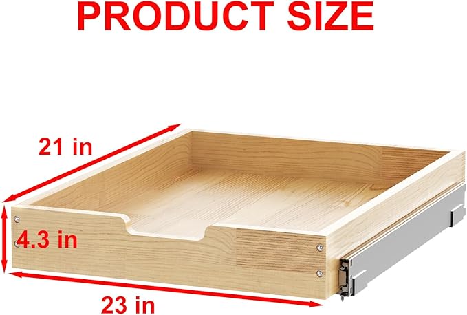 Sikarou Wood Pull Out Cabinet Organizer 23" W x 21" D, Heavy-Duty Sliding Drawers for Inside Cabinets Storage and Organization for Kitchen, Pantry, Bathroom