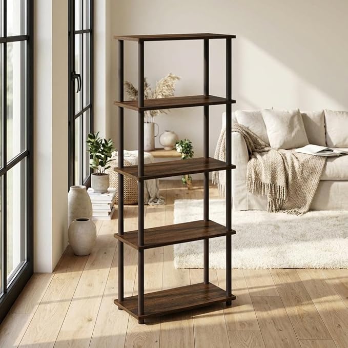 Furnifact Walnut Brown Bookcase with Sleek Design, Sturdy Wood Construction, Elegant Storage Solution for Living Room or Office