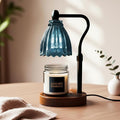 Dusty Blue Candle Warmer Lamp with Timer - Valentine Gift for Her, Modern Vintage Dark Academia, Dimmable, Adjustable, Genuine Wood Base, Spare Bulb, Cottagecore Boho Decor, Romantic Gift for Women