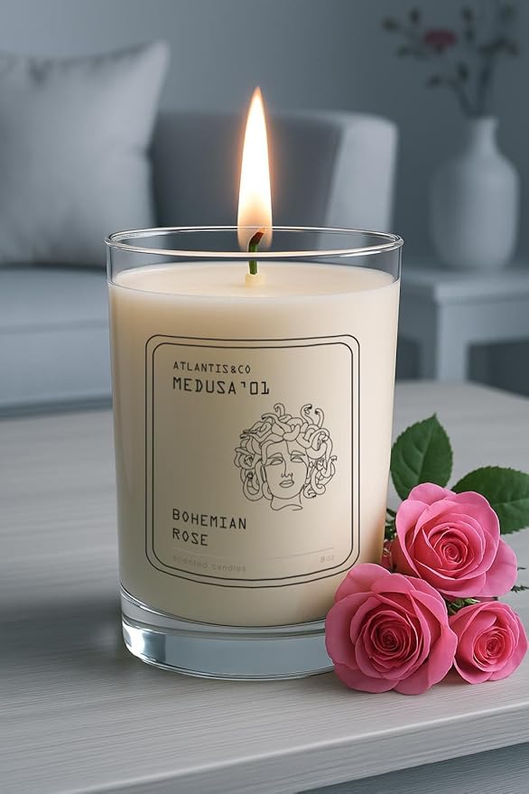 Bohemian Rose Scented Candle, 8oz Soy Jar with Long-Lasting Burn, Giftable, Holidays,Birthdays