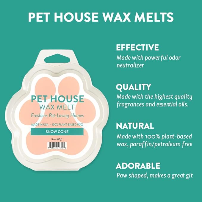 Pet House Snow Cone Scented Wax Melts - Long-Lasting Plant Based/Soy Wax Melts for Pet Odor Pack of 4