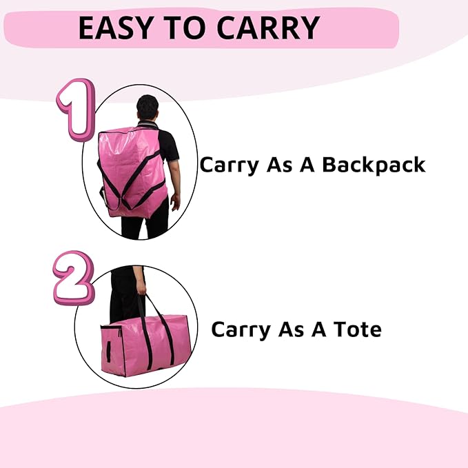 6-Pack Extra Large Heavy Duty Moving Bags with Zippers & Reinforced Handles - Pink Clothes Storage Bags, Oversized Packing Totes for Moving & Organizing