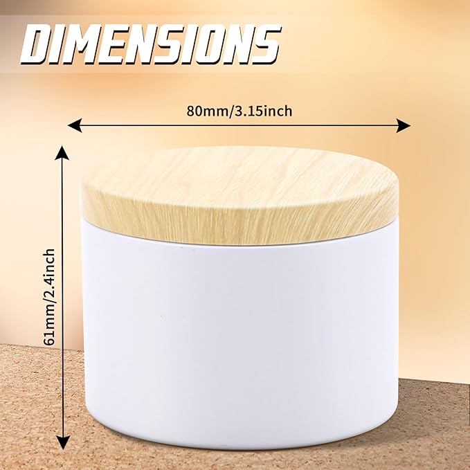 12-Pack Candle Jars, 8oz Candle Tins with Metal Wood-Grain Printing Lids, Empty Metal Candle Jars for Making Candles Bulk Candle Containers -White