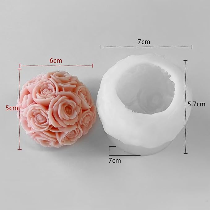 Rose Ball Round Candle Mold - Silicone 3D Molds for Candy & Home Decor - Resin Casting & Making Molds