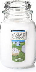 Yankee Candle Clean Cotton Scented, Classic 22oz Large Jar Single Wick Candle, Over 110 Hours of Burn Time