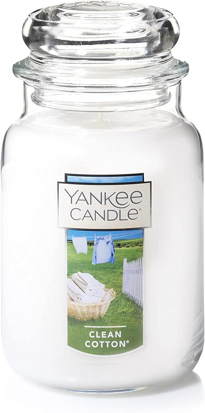Yankee Candle Clean Cotton Scented, Classic 22oz Large Jar Single Wick Candle, Over 110 Hours of Burn Time