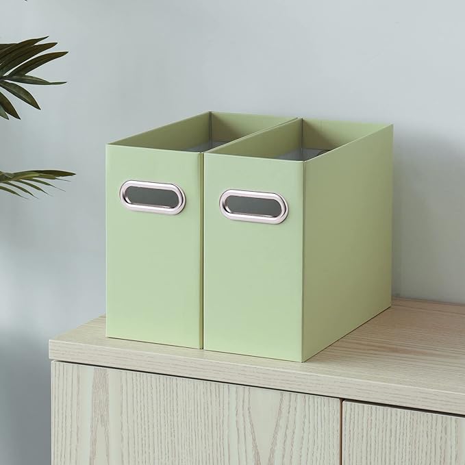 Oterri File Organizer Box, Portable Collapsible Cardboard File Folder Organizer with Handle for Letter Size Hanging Files, Document Storage Box for Home Office & Classroom (8 Packs, Green)