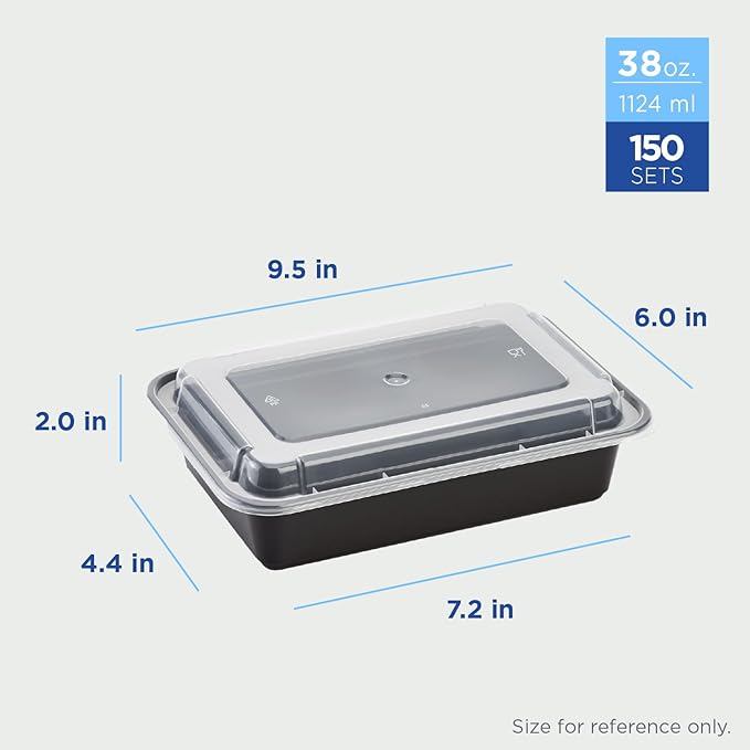 Karat Meal Prep Containers [38 oz - 150 ct] Reusable & Disposable Take Out Bowls with Lids - Microwave & Dishwasher Safe Bento Boxes