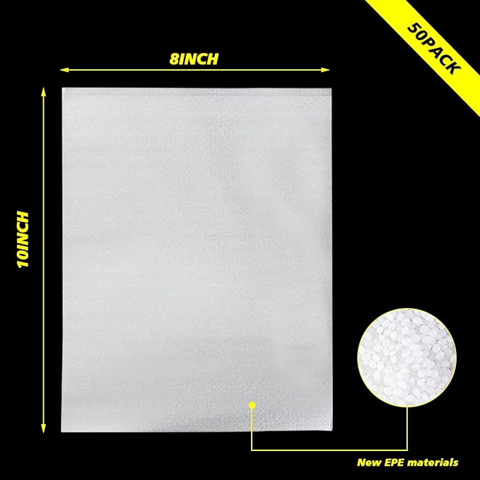 8'' x10'' Cushion Foam Pouches, 50Pcs Packing Cushioning Supplies for Moving, Foam Wrap Pouches Protect Fragile Items, Cushioning Foam Padding for Packaging Dishes/China/Cups/Plates/Mugs