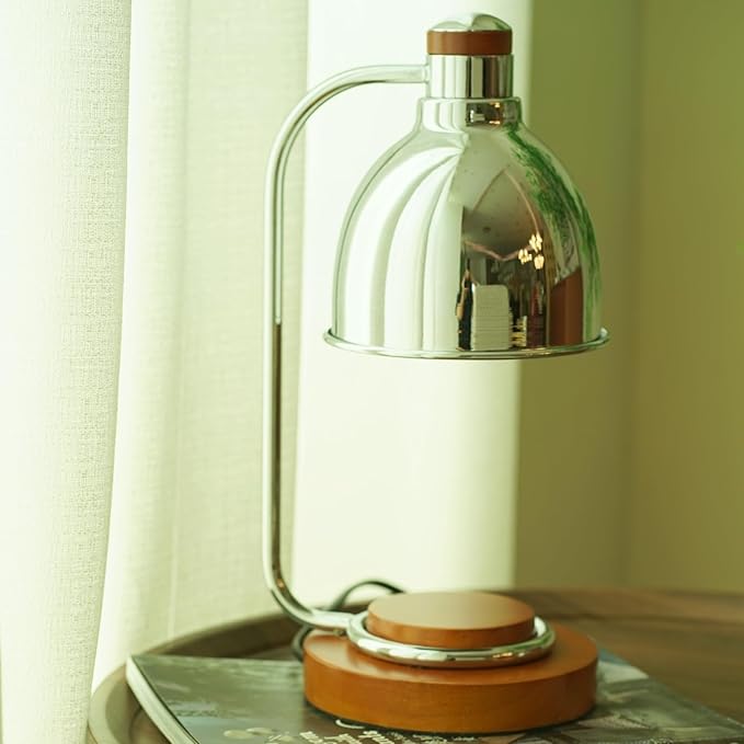 Candle Warmer Lamp with Timer Dimmable, Solid Wood Base, Home Room Decor, Birthday Gifts for Women Mom, Bauhaus Style Wax Warmer Lamp for Jar Candles with 2 Bulbs (Brown)