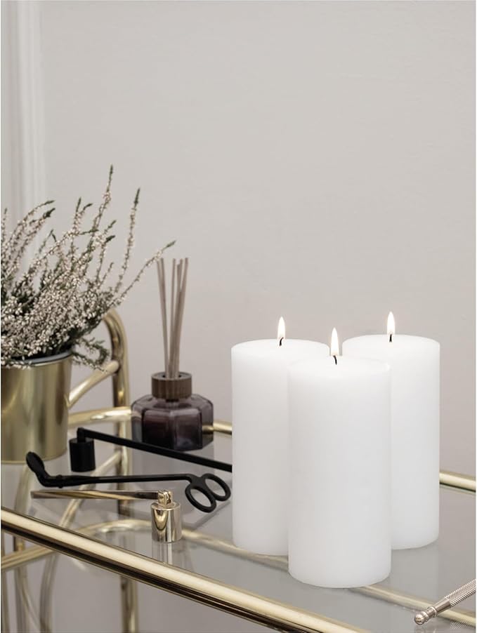 CANDWAX Large Pillar Candles 3x6 Inch – Set of 3 Unscented Dripless White Candles, Rustic Decorative Style for Weddings, Valentines, Home Decor