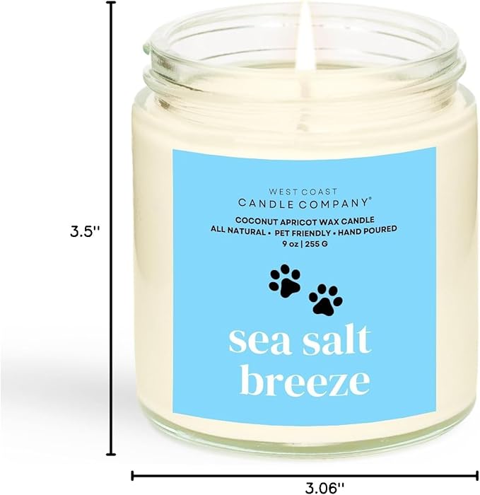 Sea Salt Breeze | Pet Friendly Candle | Soy-Free Coconut Apricot Wax | Clean Burning | Non-Toxic | Veterinarian Approved | Pet Odor Eliminator | Air Freshening Scented Candle | 9 oz