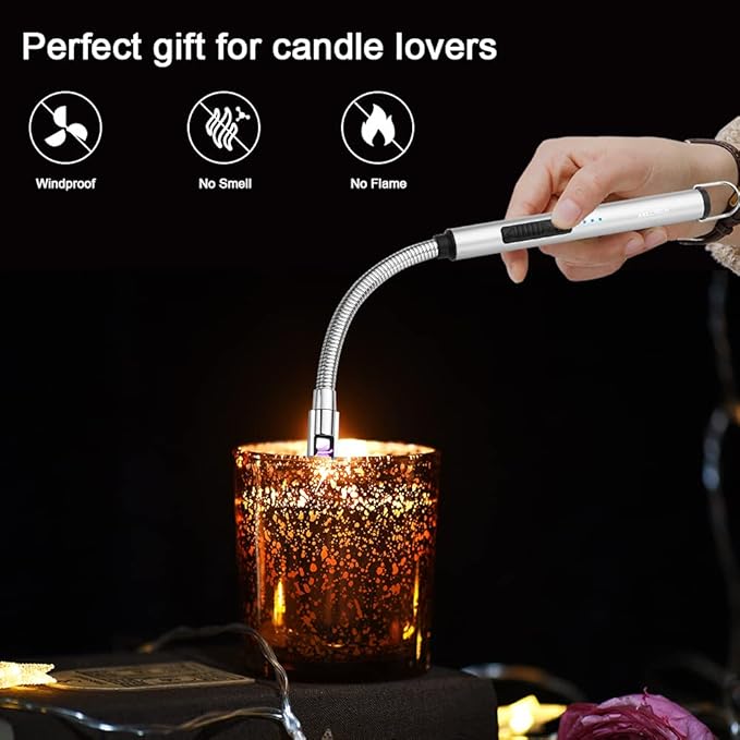 ARECTECH Electric Arc Candle Lighter Flameless Rechargeable USB Long Lighters for Candle Cooking BBQs Fireworks