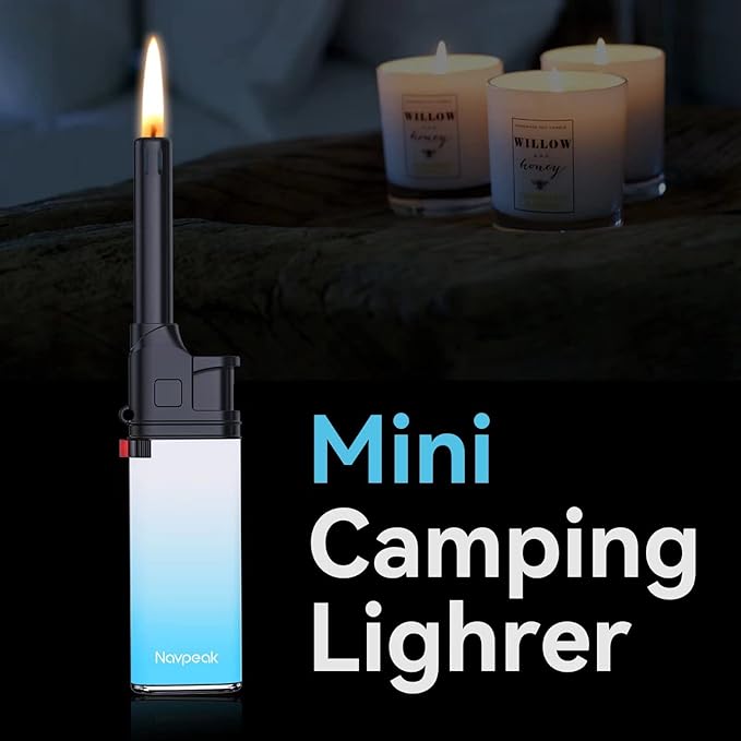 Navpeak Mini Candle Lighter Colorful Set Multipurpose Utility Lighters with Extended Wand Handy Gas Refillable for Kitchen Fireplace Pilot Light BBQ Grill Stove 5 Pack (Butane Included)