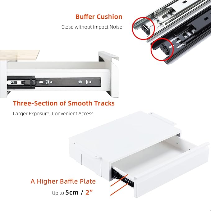 Under Desk Drawer 18", Pull-out Storage Organizer with Large Slide Extension Mounted Under Flat Wooden Table or Workbench, White_Normal Version