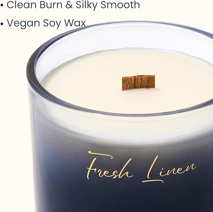 M&SENSE 16.6oz Natural Soy Large Jar Candle with Wooden Wick | Fresh Linen Scent | 95-Hour Burn & Long-Lasting Burn | Housewarming Gift for Men and Women