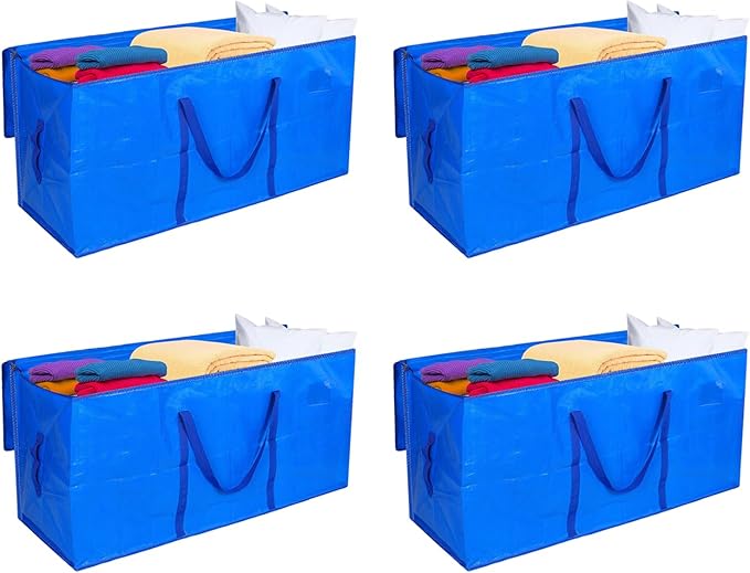 Bigmeta 66 Gallon Extra Large Moving Bags - Heavy Duty Storage Bags with Zipper & Strong Handles, Blue Packing Bag for Moving, Storage, Travel and Camping, College Dorm & Home Supplies, 4 Pcs