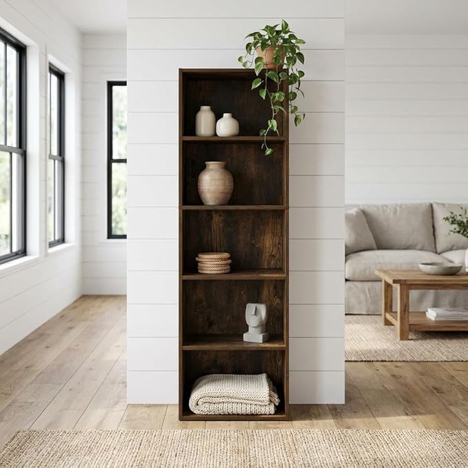 Furnifact Amber Pine Bookcase with Classic Design, Durable Wood Construction, Spacious Shelving, and Versatile Style, Perfect for Living Room or Office use