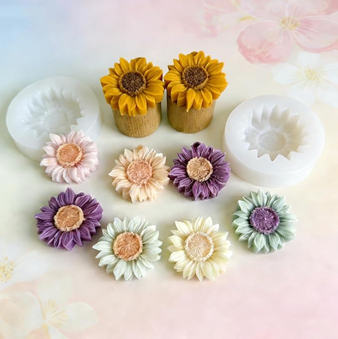 6PCS Sunflower Flower Silicone Candle Mold, Moldes para Velas,3D Flower Fondant Chocolate Cake Cupcake Topper Decoration Silicone Mold for Candles,Handmade Soaps,Bath Bombs,Lotion Bars,Resin Crafts