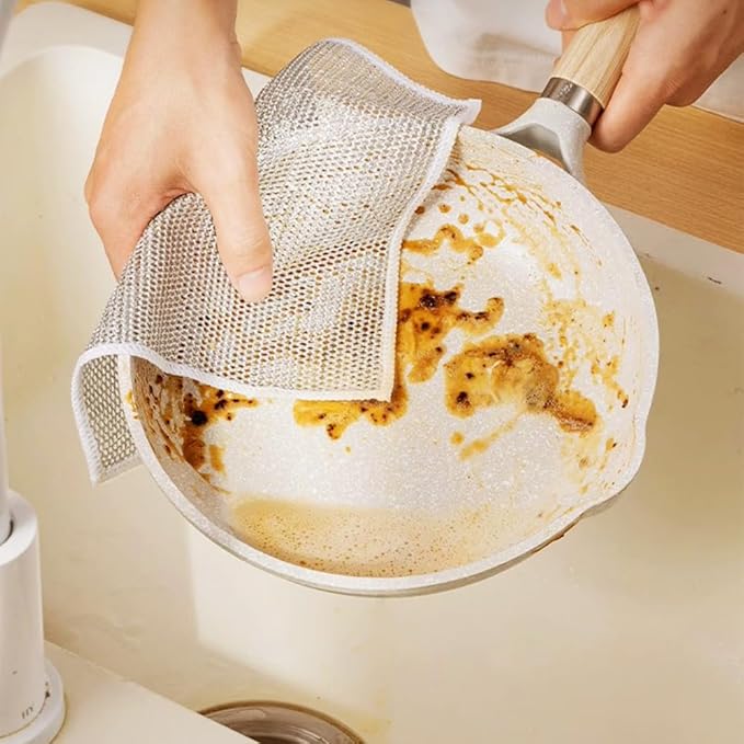 Non Scratch Wire Dishcloth Wet and Dry, 2024 New Kitchen Dish Towels Double Layer Wire Dishwashing Rags Cleaning Pads, Multipurpose Metal Wire Dishcloth Reusable Scrubbing Pads for Kitchen (6PCS)