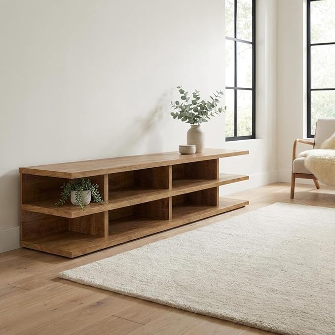 Furnifact Mango 78-Inch 2-Tier TV Stand Media Console for Farmhouse Style, Engineered Wood Construction, Durable, Spacious Storage