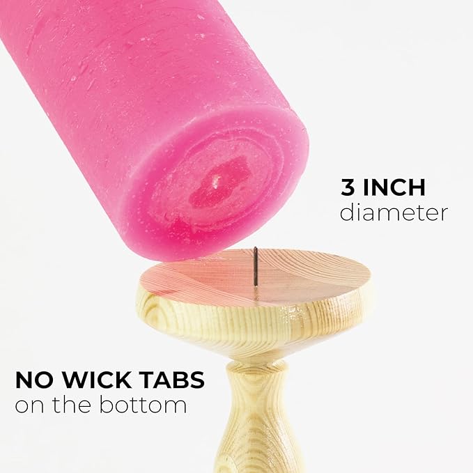 CANDWAX Large Pillar Candles 3x6 Inch – Set of 3 Unscented Candles Hot Pink Candles, Rustic Style for Valentines, Weddings, Home Interior
