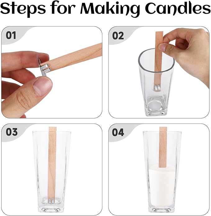 200 Pcs Wood Wicks for Candles Making, DIY Candle Wicks for Candle Making with Wick Trimmer, Replace Wooden Chip Lighter Wicks Holders, Natural Himemade Kit Functional Smokeless Long Lasting Flame