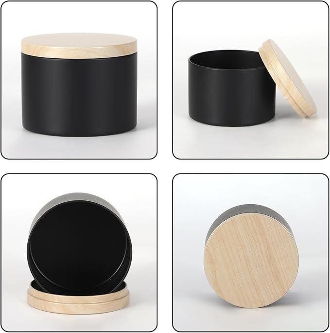 SONVIIBOX 24 PCS 8oz Candle Tins, Black tins with Wood-Grain Metal lids,Candle Jars for Making Candles Bulk,8oz Candle Jars,Tin Jars for Candle Making