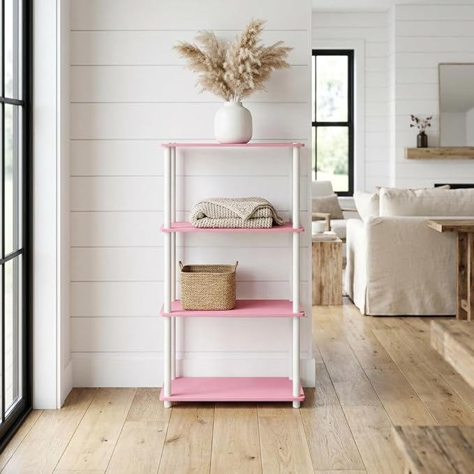 Furnifact Pink White Bookcase with Elegant Wooden Design, Sturdy Construction, Versatile Storage Solution, Ideal for Living Room or Home Office
