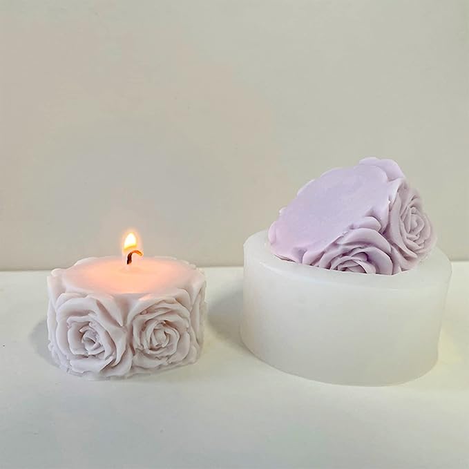 Rose Flower Column Candle Molds Valentine's Day Cylinder Resin Casting Mold for Candle Making Resin Casting Silicone Mold for DIY Candle Making Polymer Clay Craft Plaster