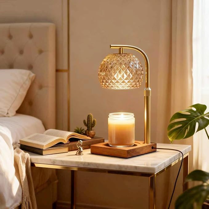Mocalido Candle Warmer Lamp with Timer, Dimmable Electric Candle Warmer Adjustable Height, Top Candle Melter Warming Lamp for Scented Jar Candles, Amber
