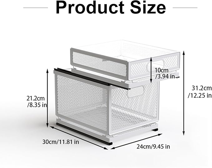 Pull Out Cabinet Organizer, Slide Out Drawers Fixed with Adhesive Nano Film, Pantry Shelves Sliding Drawer Storage Organization for Kitchen (Double Layer 11.8 * 9.4 * 12.3inch/30 * 24 * 31.2cm)