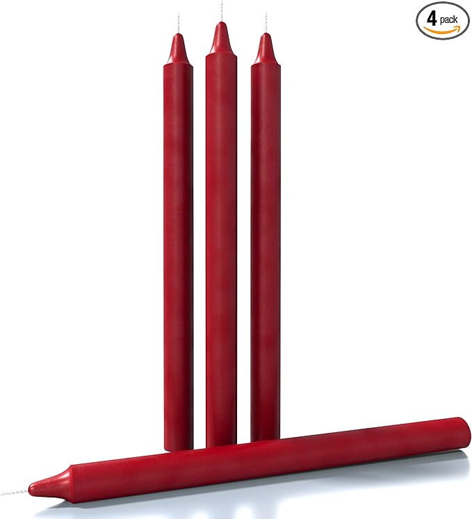 CANDWAX Bordeaux Taper Candles Pack of 4 - Slow Burning Dripless Unscented Straight Candles 12 inch - Ideal for Dinner Table - Smokeless Long Candlesticks