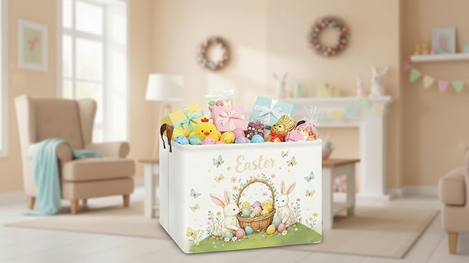 Rectangle Easter Egg Basket,Easter Gift Basket Empty with Handles, Cute Organizer Storage Bin,Books Basket,Room Decor(Green Easter Egg)