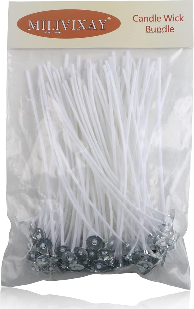 MILIVIXAY 100 Piece 6 inch Candle Wicks-Pre-Waxed-Candle Wicks for Candle Making.