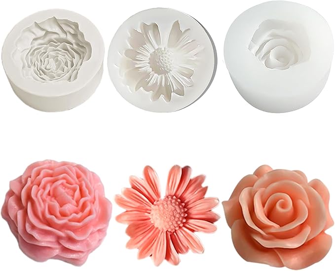 3 Pack Candle Molds for Candle Making, Moldes para Velas, Flower Molds Silicone Candle Molds for DIY Scented Candle, Soy Wax, Cake, Soap, Resin Casting Craft Making