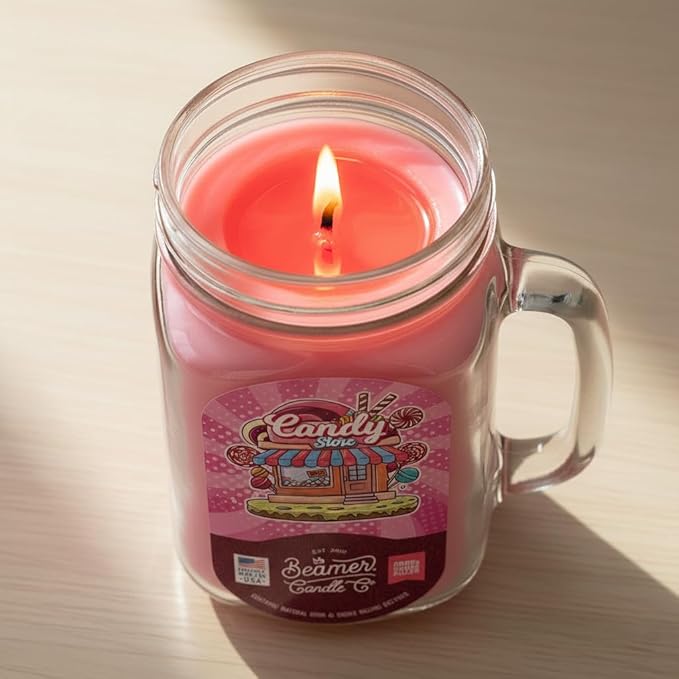 Aunt Suzie’s Raspberry Lemonade Candle – Strong Scent – Raspberry with Fresh Lemon – Long Lasting 90 Hour Burn – Large 12oz Mason Jar – Made in USA – Beamer Candle Co.