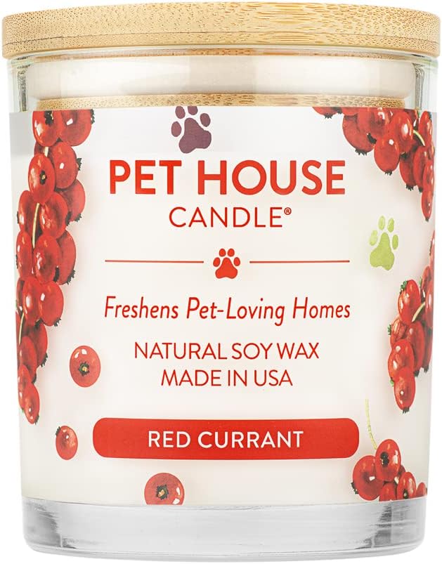 One Fur All Pet House Candle Plant-Based/Soy - Clean Burning Scented, Long Lasting Pet Odor Candle for Home - Red Currant