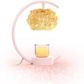 Yeuslor Pink Candle Warmer Lamp for Jar Candles with Adjustable Brightness＆Timer，Handcrafted Crystal＆Wooden Base,Candle Lamp Luxurious Design+2Bulbs,Home Decoration Electric Candle lamp(C-Shaped)