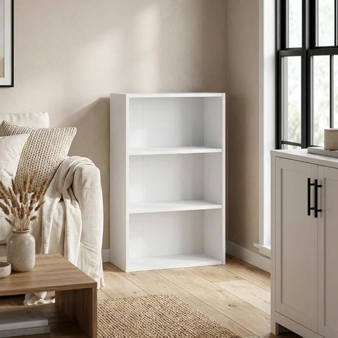 Furnifact White Bookcase, Sleek Wooden Design, Versatile Storage for Living Room or Office, Modern Style, Durable Construction