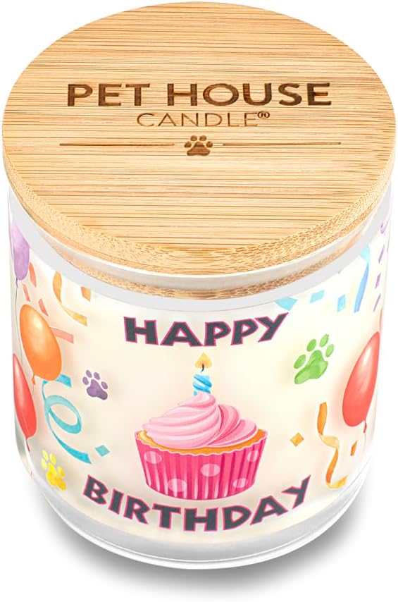 One Fur All Pet Happy Birthday Candle - Pet-Friendly & Natural Wax Candles - Birthday Cake Candle Scent - Plant-Based Eco-Friendly Scented Wax Candles - Dog Birthday Gift - Pet Odor Eliminator Candle