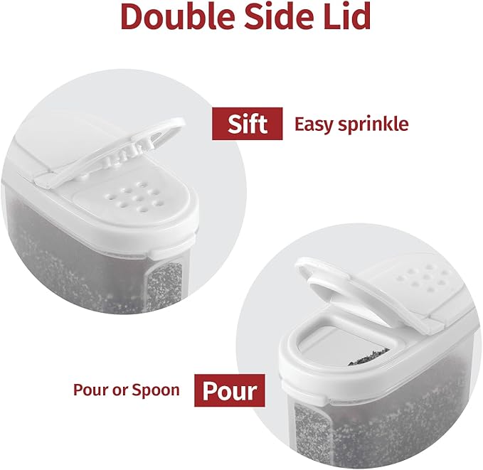SIGNORA WARE Plastic Spice Containers – Spice Jar Set 8 Pack, 4 Mini, 4 Large – Spice Jars to Store Spices, Herbs, Marinade, Sugar, Salt, Pepper – Refillable Airtight Small Spice Jars with 2 Way Lids