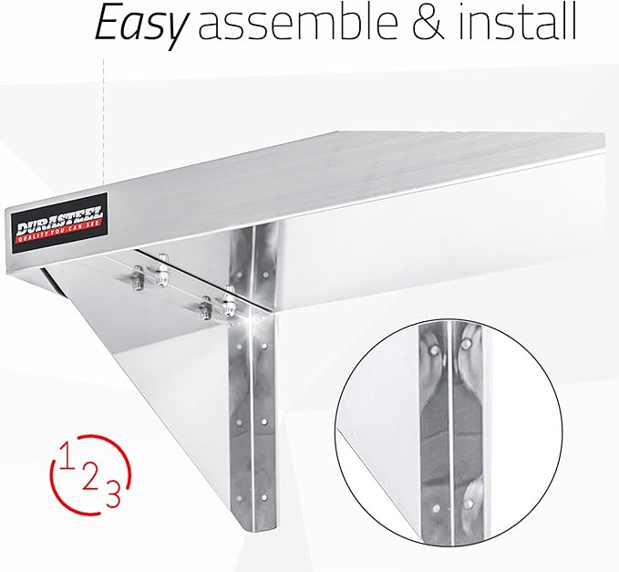 DuraSteel Stainless Steel Wall Shelf - 48" Wide x 12" Deep Commercial Grade - NSF Certified - Industrial Appliance Equipment (Restaurant, Bar, Home, Kitchen, Laundry, Garage and Utility Room)