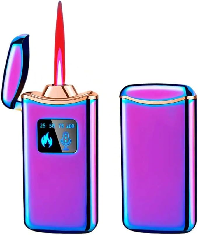 Smart Butane Lighter, Voice-Activated Sensor Torch Lighter with 4 Ignition Modes, Windproof Red Flame Refillable Lighters (Without Fuel) (Colored Ice)