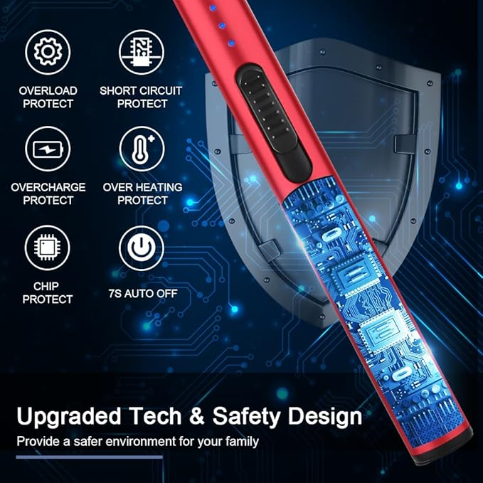 SUPRUS Electric Arc Windproof Flameless USB Rechargeable Lighter with Safety Lock for Candle (Red)