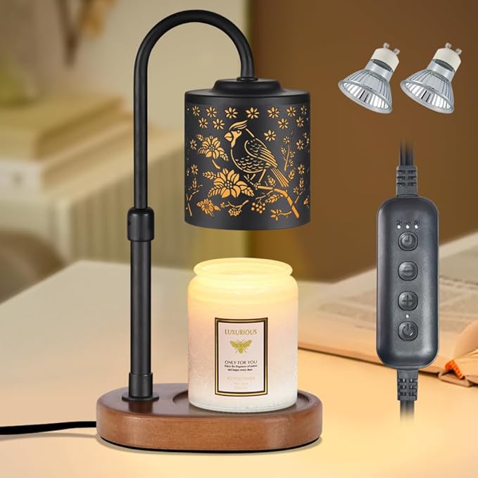Dimmable Candle Warmer Lamp with Timer Adjustable Height for Scented Jar Candles Electric Candle Wax Melt Warmer for Home Decor Christmas Birthday Gifts for Women Mom(Cardinal)