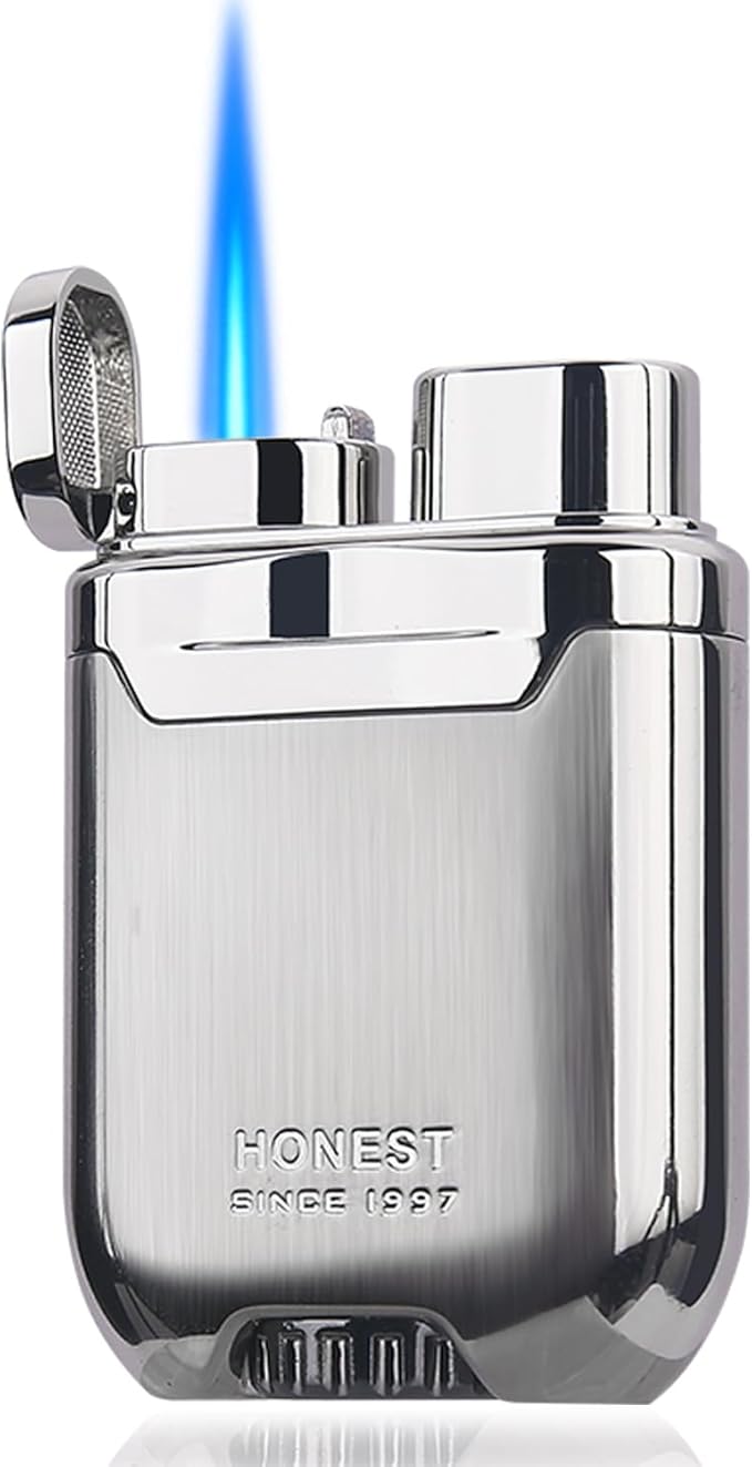 HONEST Metal Lighter Butane Windproof Lighter Mens Gifts refillable Gas Lighters Shipped Without Gas (Silver)