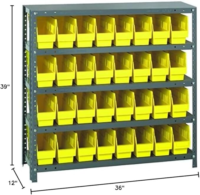 Quantum Storage Systems 1239-201YL Store More Steel Shelving Unit with 6" Shelf Bins, 12" D x 36" W x 39" H, Yellow